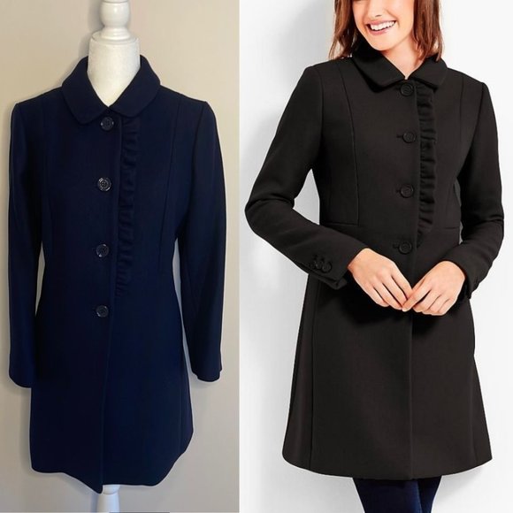 Talbots Jackets & Blazers - NWT Talbots Ruffle Melton Coat | 12 Petite | Navy Blue
